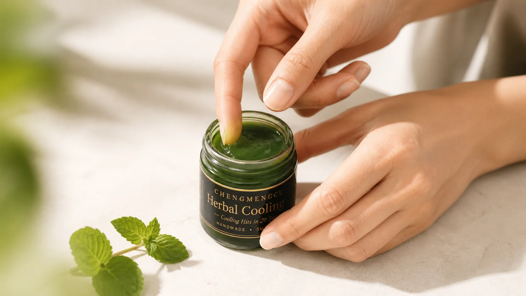 Taking a small amount of herbal cooling balm