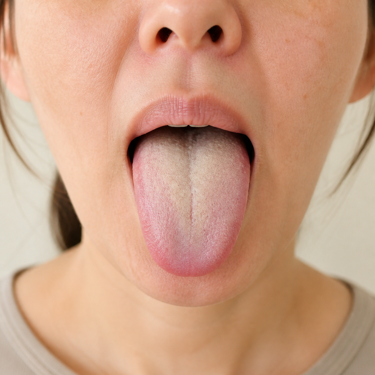 Close-up tongue photograph for Traditional Chinese Medicine education