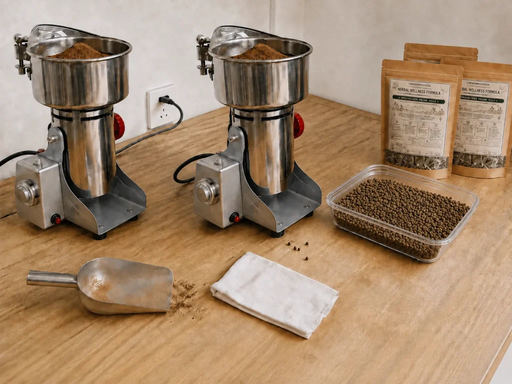 Herbal pill preparation equipment and finished batches